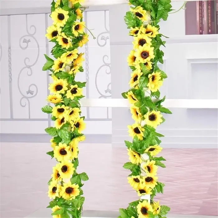 1/2/5 pièces 260cm artificiel jaune tournesol guirlande fleur vigne mariage Floral arc décor soie