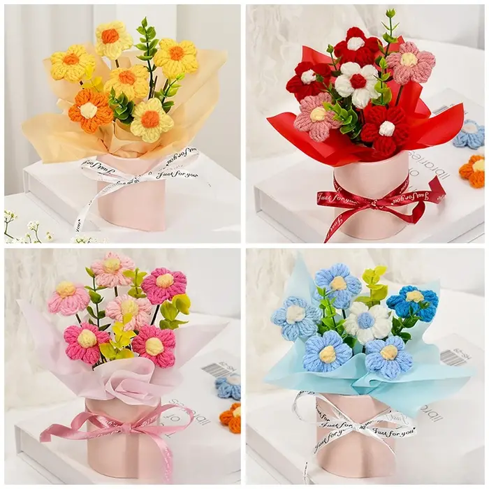Bouquet de fleurs tricotées