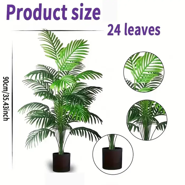 24 feuilles Areca palmier plantes artificielles arbres en Pot plastique vert fausse plante arbre bonsaï pour chambre maison intérieur extérieur décoration