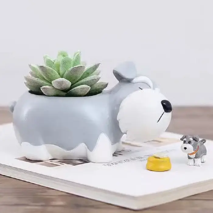 Cadeau créatif Schnauzer planteur de chien Pot de plante succulente Pots mignons pour plantes Cactus jardin décoration de bureau à domicile pour les amoureux des chiens