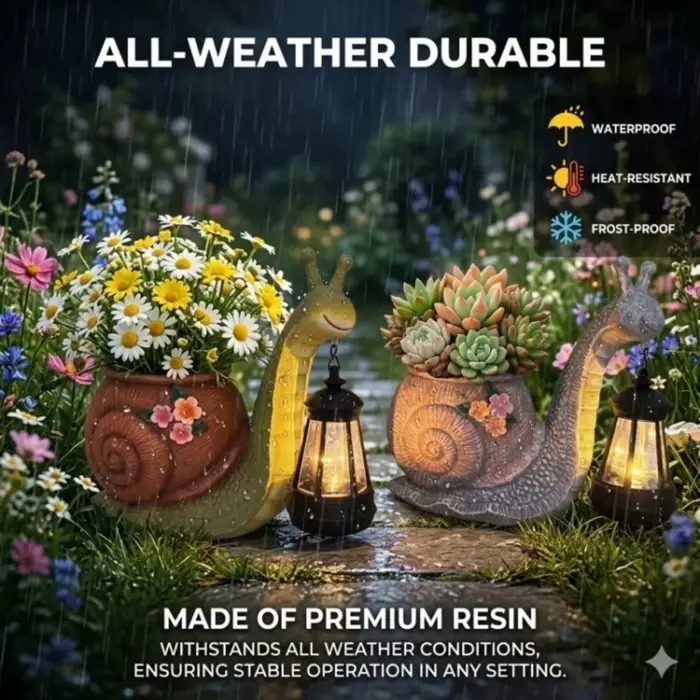 Statue de limace en résine, pot de fleurs résistant au soleil, pot de plantes écologique, limace tenant une lanterne solaire décorative avec lumière LED chaude