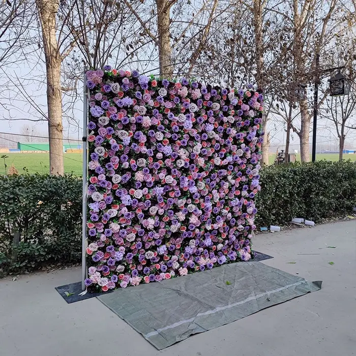 Rideau en tissu enroulable 5D Rose Hortensia Violet Lavande, Mur de fleurs, Décor de toile de fond de mariage, Mur végétal Milan Turf, Accessoires de fête
