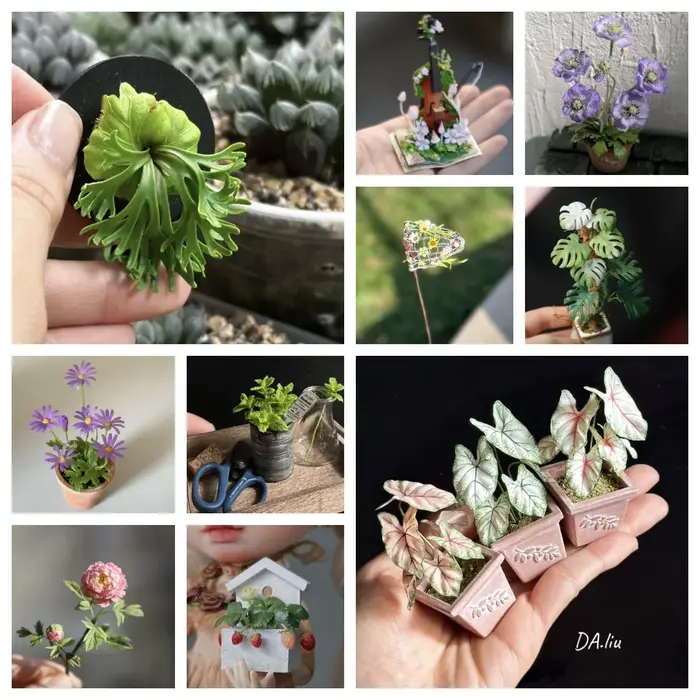 Ensemble de plantes miniatures 1:6, faits à la main, réalistes, fougères, érables, caladium en pot, tailles personnalisées exclusives, décoration de jardin pour maison de poupée BJD, art décoratif BJD