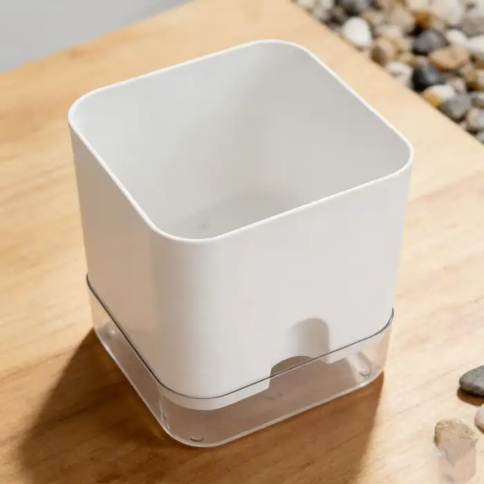 Pot de fleurs auto-arrosant blanc carré à double couche pour plantes d'intérieur et d'extérieur
