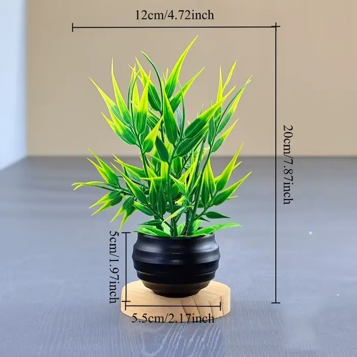 Plantes artificielles en bambou en pot, petites fausses plantes vertes avec pots noirs pour la maiso