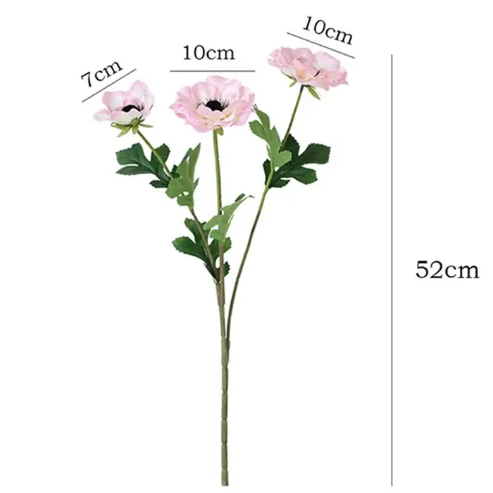 52CM 3 têtes longues Branches coquelicots en soie anémone fleur artificielle fête de mariage décor noël maison jardin décoration guirlande
