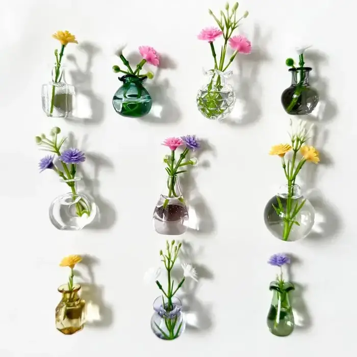 Ensemble de vases en verre magnétiques - Mini pots à plantes aimantés pour réfrigérateur - Porte-fleurs décoratif pour la maison et le bureau