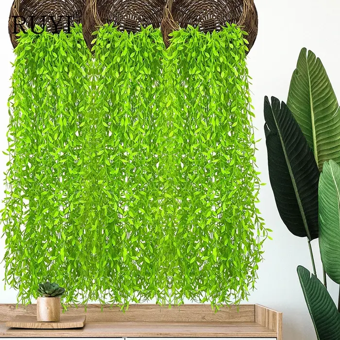Simulation de Branches de saule pleurs plantes vertes artificielles tenture murale rotin fleur en plastique bricolage décor de mariage maison accessoires Photo