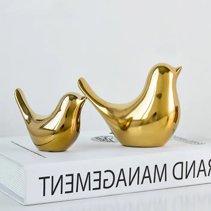Figurine d'oiseau en céramique nordique, 4 tailles, Statue d'animal doré, bijoux, décoration de mais