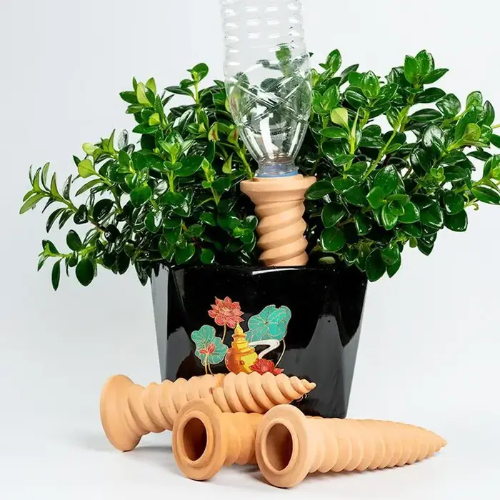 Piquets d'arrosage de plantes en terre cuite, 4X, Abreuvoir décoratif automatique en forme de vis, Piquets d'arrosage de jardin en argile
