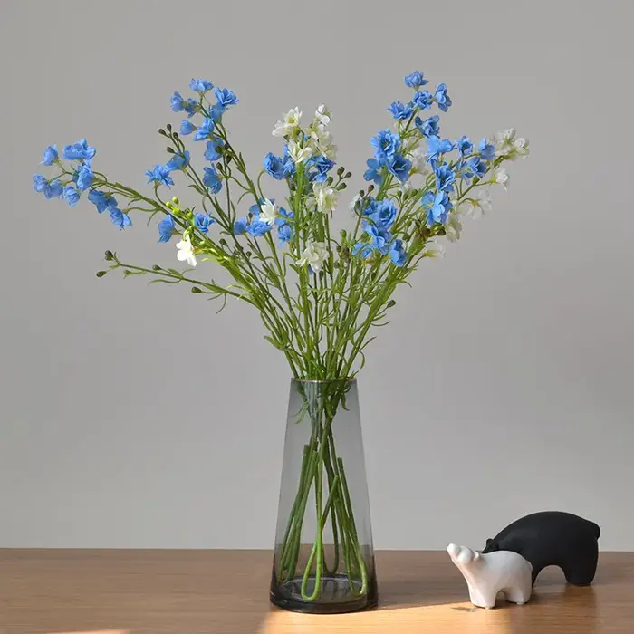 5 pièces violettes de luxe fleurs artificielles sensation hydratante Delphiniums Latex décor arrangements floraux fête