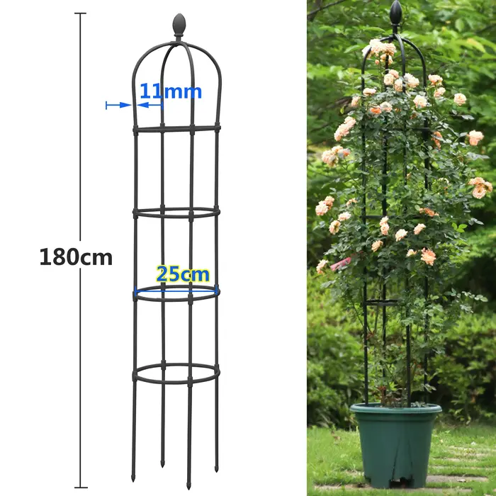 Tour Obélisque de Jardin en Treillis, Cadre d'Escalade Portable, Support de Plante, Météo-Vert, Rose