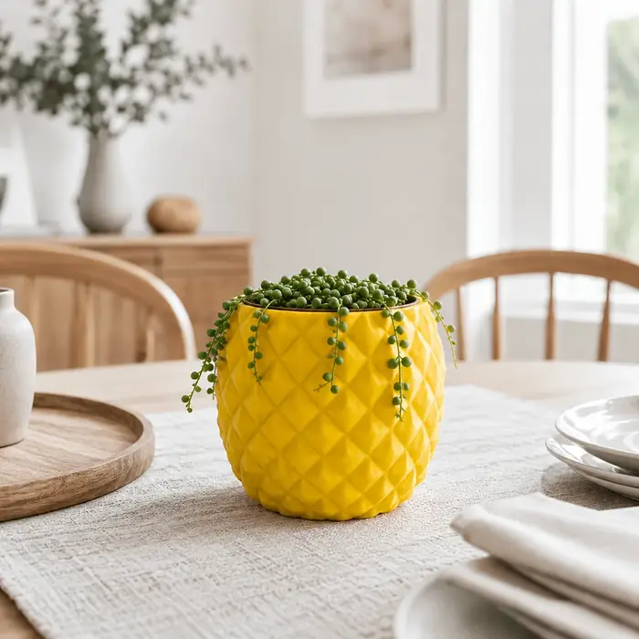 Ensemble de 3/1 pièces de pots à fleurs créatifs en forme d'ananas (pot non inclus) – Mini pot de plantes géométrique, style tropical estival populaire, décoration de bureau, ornement amusant anti-str