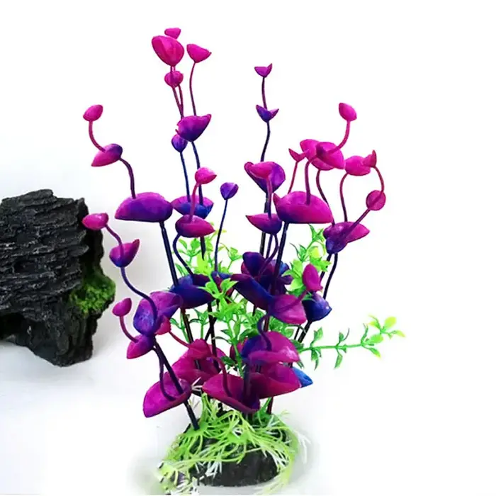 Fausse plante artificielle en plastique, fleur violette, plante d'aquarium artificielle, accessoires précieux de poisson, ornement de décoration, plante sous-marine