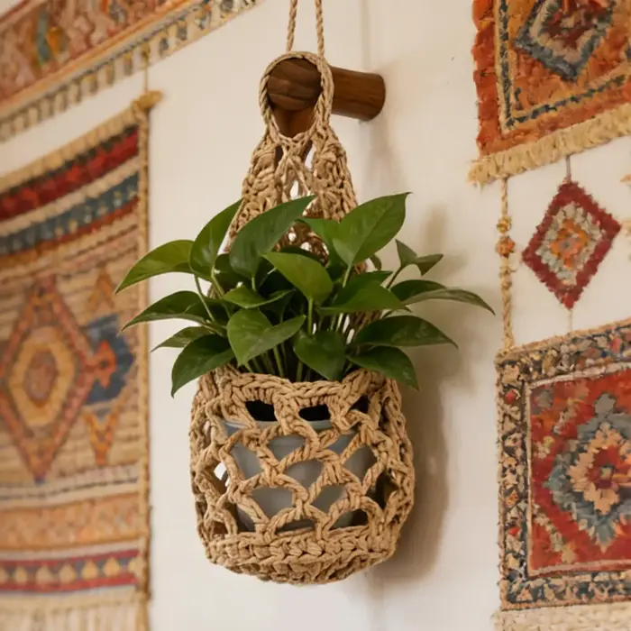 Support de plante en macramé
