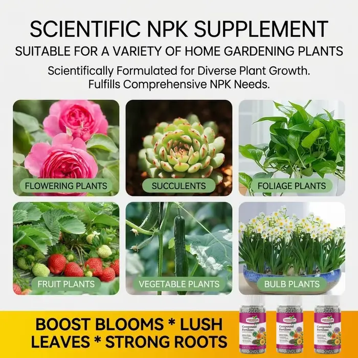 Engrais NPK Premium Tout Usage, Aliment Organique pour Plantes, Nutriments de Croissance avec Cuillère pour Jardin Domestique, Légumes, Arbres Fruitiers, Fleurs