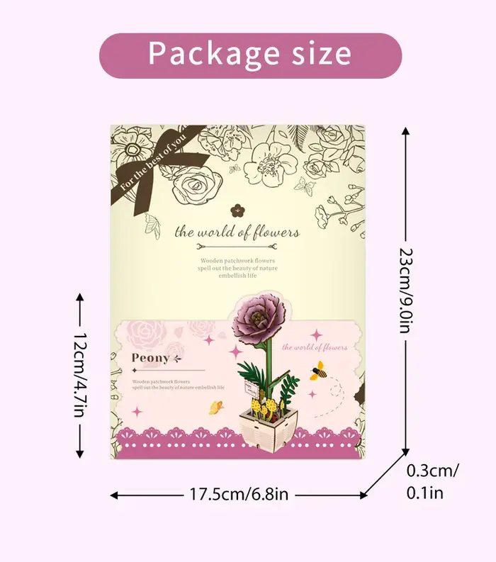 Fleur de pivoine en bois, plante de Pot de fleur en bois assemblée, adaptée à l'arrangement de décoration de la maison, cadeau de vacances du nouvel an 1 pièce