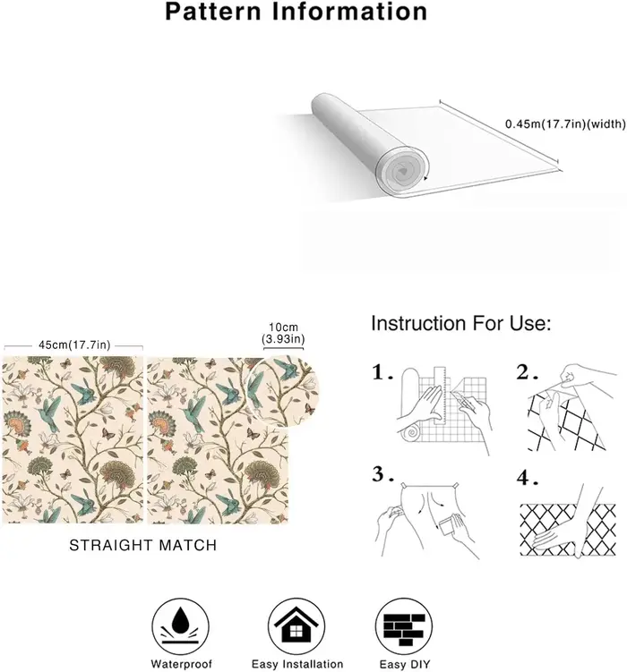 Papier Peint Auto-Adhésif Imprimé Oiseau