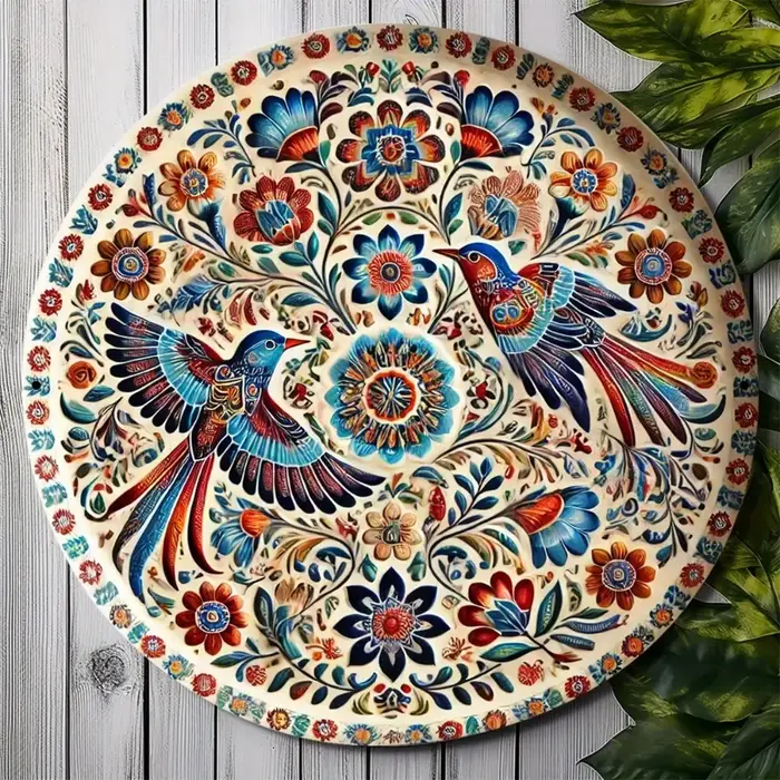 Art mural rond floral en métal | Plaque de fer avec feuillage luxuriante
