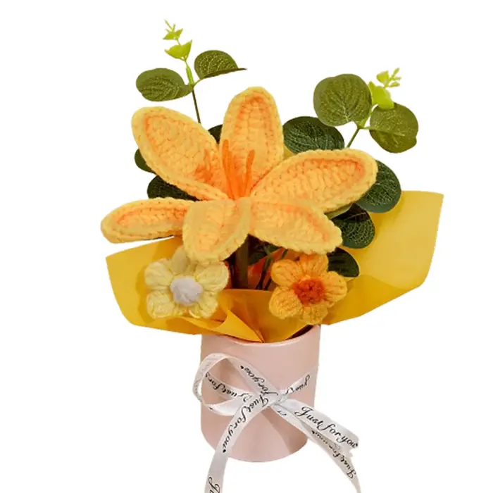 Bouquets de fleurs au Crochet faits à la main, Bouquet de fleurs de tulipe tricoté pour noël, décora