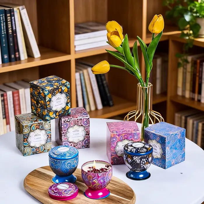 Boîte à bougies parfumées à fleurs