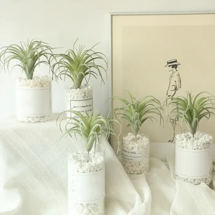 Faux Bromeliads floqués verts artificiels