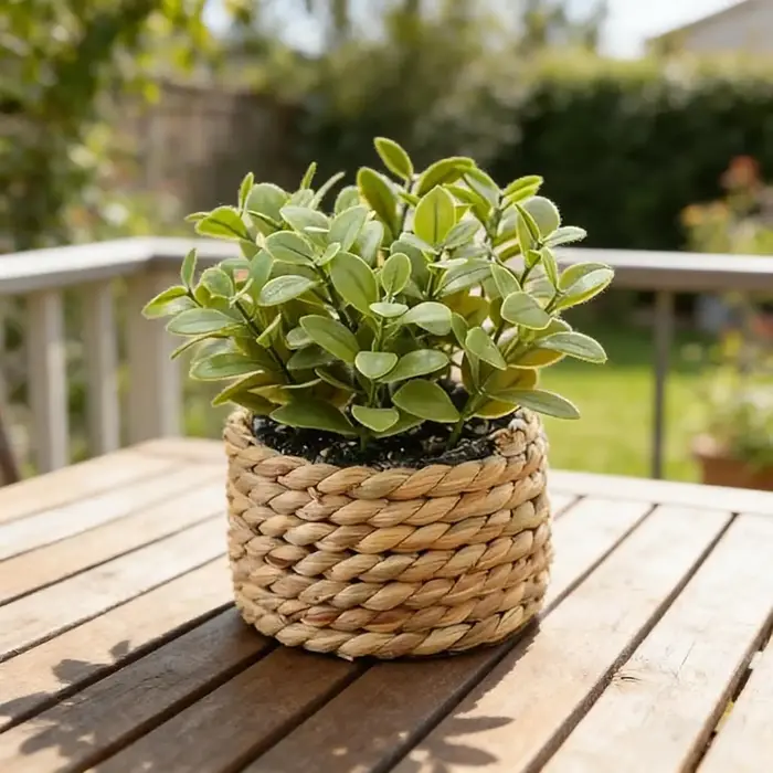 Mini plantes artificielles en pot, fausses plantes vertes avec pot tressé en herbe, eucalyptus pour 