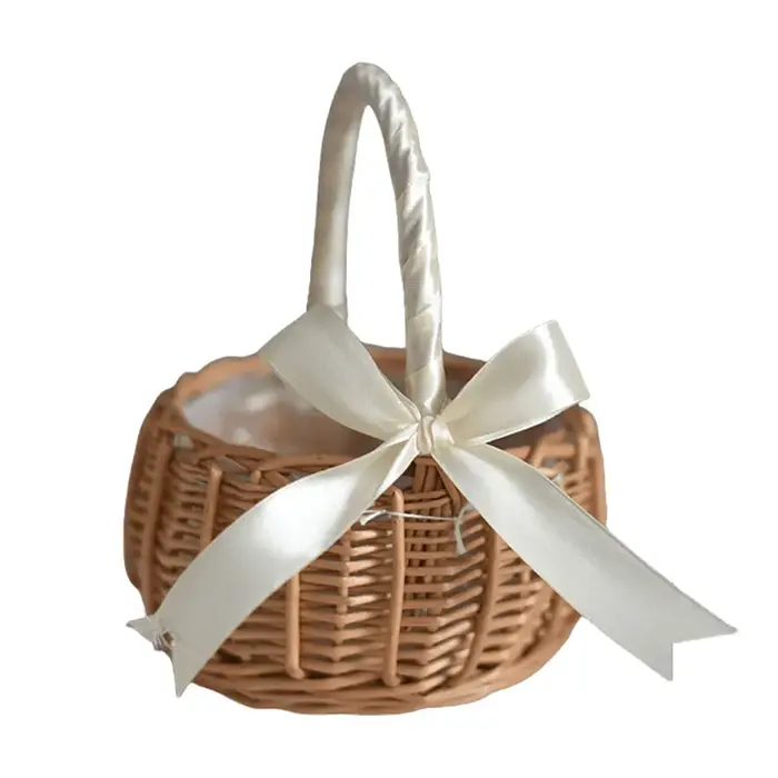Panier à fleurs tressé avec poignée pour demoiselle d'honneur, panier de rangement pour bonbons, pou