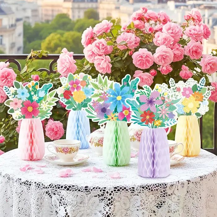 5 pièces de centres de table en nid d'abeille à fleurs sauvages, décorations sur le thème du printem