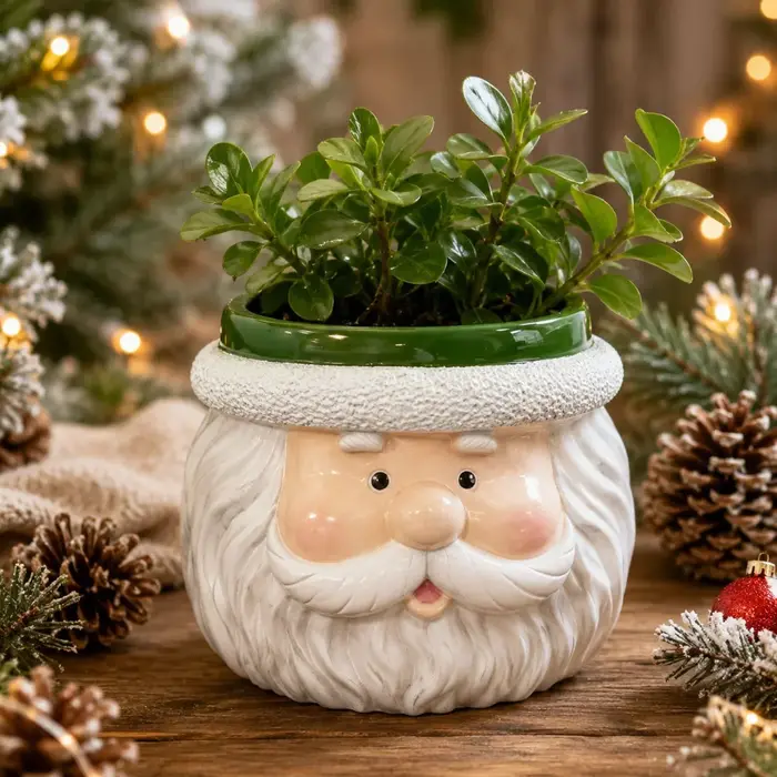 Pot de fleurs de Noël en résine miniature, motif Père Noël, mignon, pour plantes succulentes, décoration de bureau, petit contenant pour plantes, cadeau de Noël.
