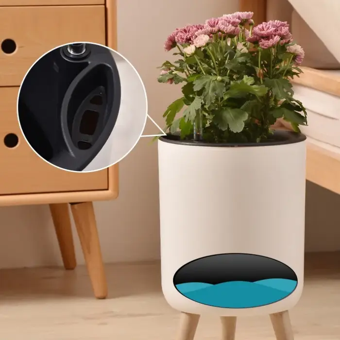 Jardinière auto-arrosante minimaliste nordique, pieds en bois blanc, pot de plante multifonctionnel pour balcon et bureau