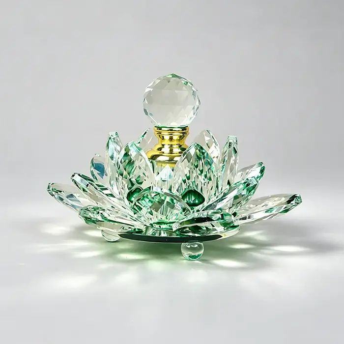 Flacon d'huile essentielle décoratif en cristal en forme de lotus, rechargeable, en verre, pour parf