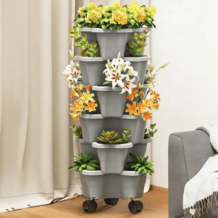 Jardinière verticale à 6 niveaux avec roulettes