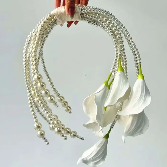 Bouquet de fleurs artificielles de luxe avec perles pour mariage