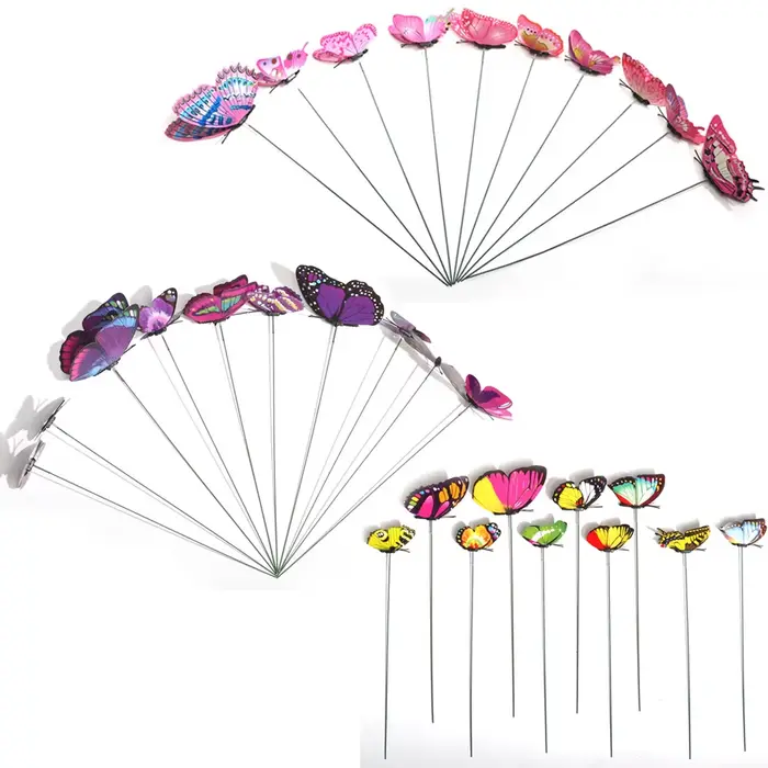 Grand jardinière de jardin papillon colorée, 10 pièces, piquets de papillon 3D imperméables, décorat