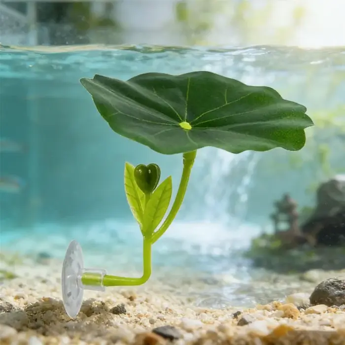 Plante d'aquarium en soie avec feuille en forme de hamac ​ Décoration fonctionnelle pour aquarium de betta