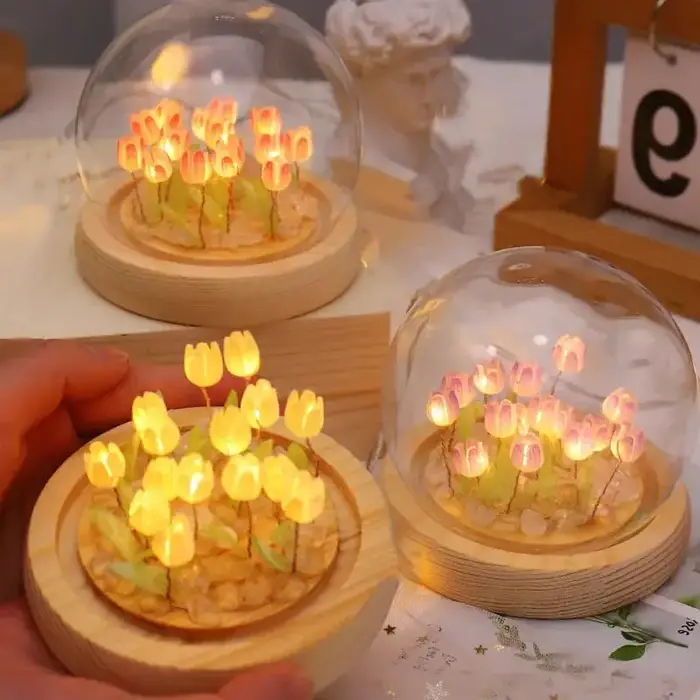 Tulipe artificielle fleur veilleuse ornements à la main bricolage chevets LED lampe de nuit chambre bureau décor