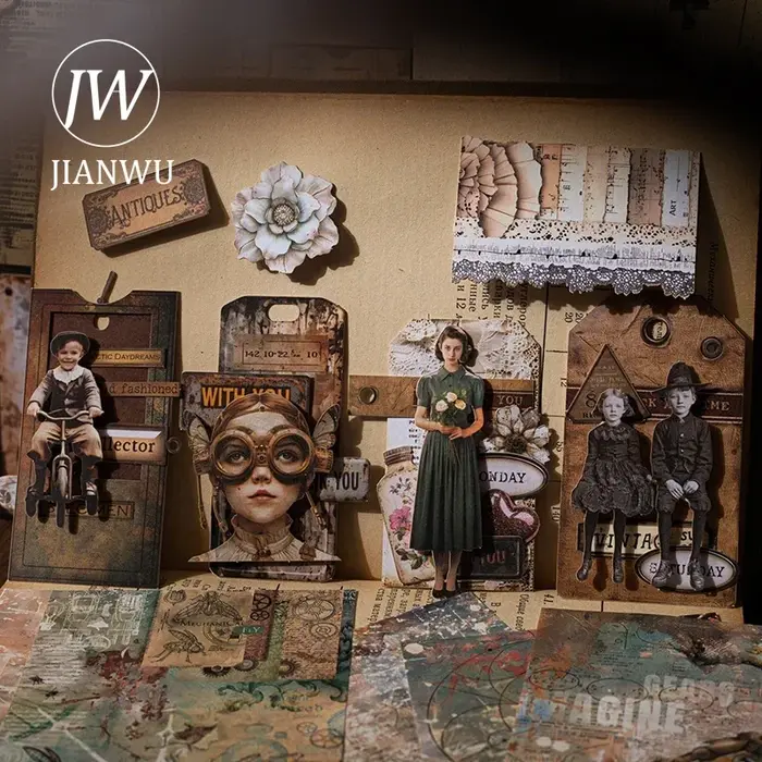 JIANWU rétro fait à la main série Vintage dentelle fleur paysage Collage décor matériel paquet créatif bricolage indésirable Journal papeterie