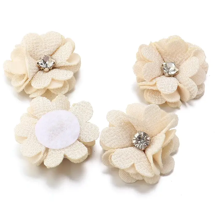 Fleurs en tissu toile de jute 3.5cm, 10 pièces/lot, fleurs artificielles centrées en strass pour bri