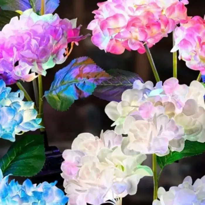 3 têtes d'hortensia Rose fleur lumière LED solaire lampes de pelouse de jardin extérieur
