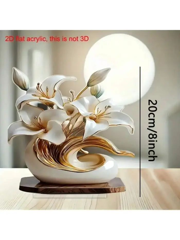 Ornement de décoration de bureau floral 20x20cm en acrylique 2D plat