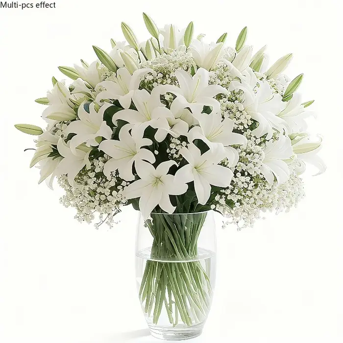 Bouquet de 25 lys artificiels avec gypsophile