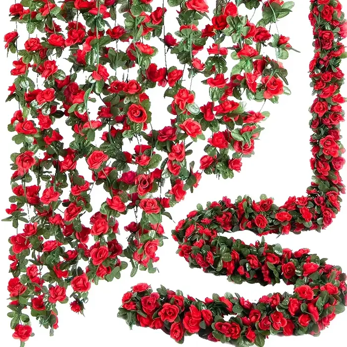 Rose artificielle vigne 16 fleurs de tête longueur 220cm fausse plante verte fleur