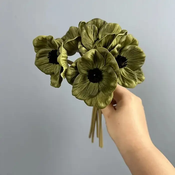 Bouquet de 5 fausses fleurs de coquelicots blancs en PU