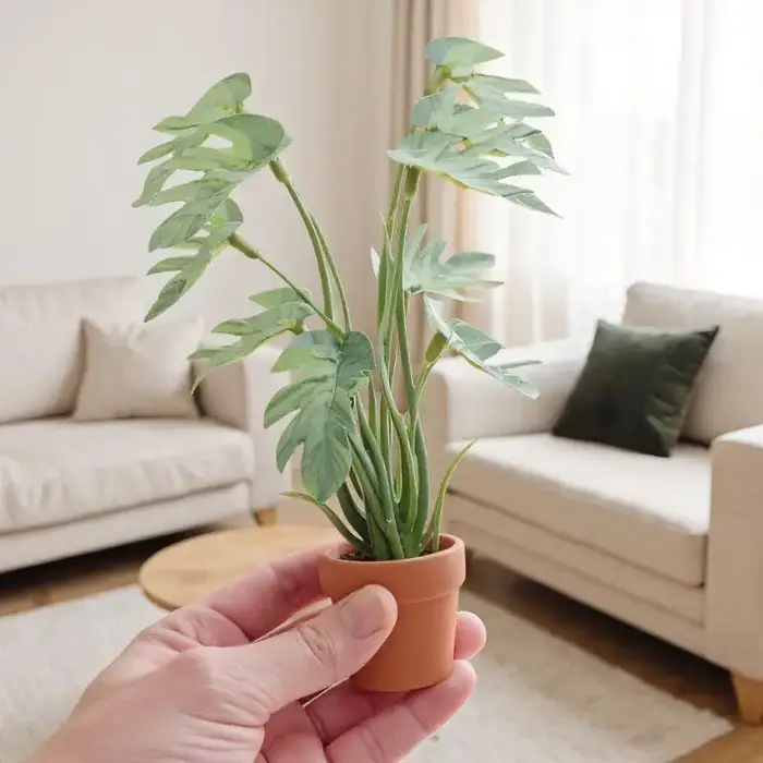 Plante Monstera Miniature délicate pour maison de poupée 1/12, en pot pour micro-paysage de jardin