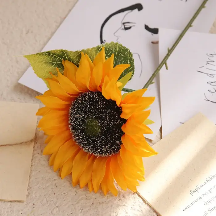 Branche de Fleurs Artificielles de Tournesol avec Cuir oral elu