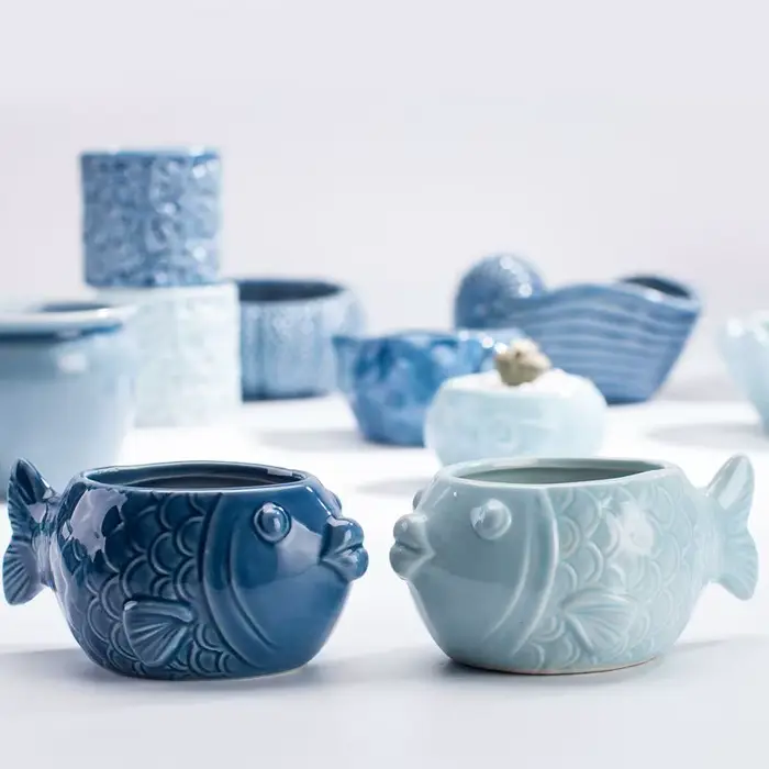 Pot de fleurs en porcelaine bleue de style européen