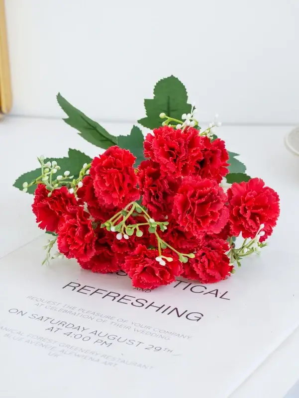 Fleurs Artificielles Œillet pour la Saint-Valentin, Bouquet de Mariage, Décoration Maison, Vase, Jar