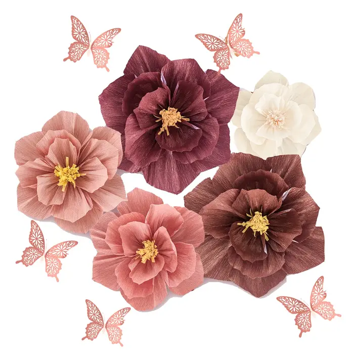 Crêpe papier fleur 3D papier de soie fleurs papillon pour mariage douche nuptiale fête d'anniversaire fond décoration murale fleurs bricolage