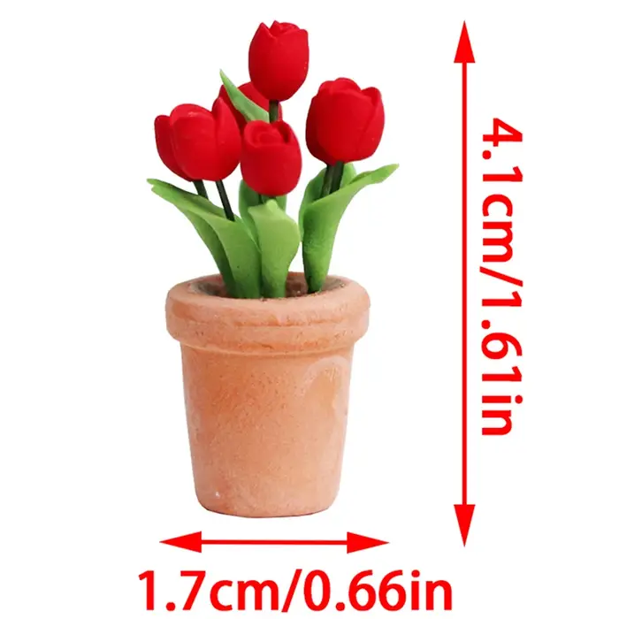 Mini plante en pot de tulipes rouges pour maison de poupée 1:12, fleur de Simulation pour accessoire